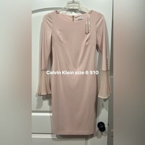 Calvin Klein Blush Long Sleeve Sheath Dress with Chiffon Flared Cuffs
